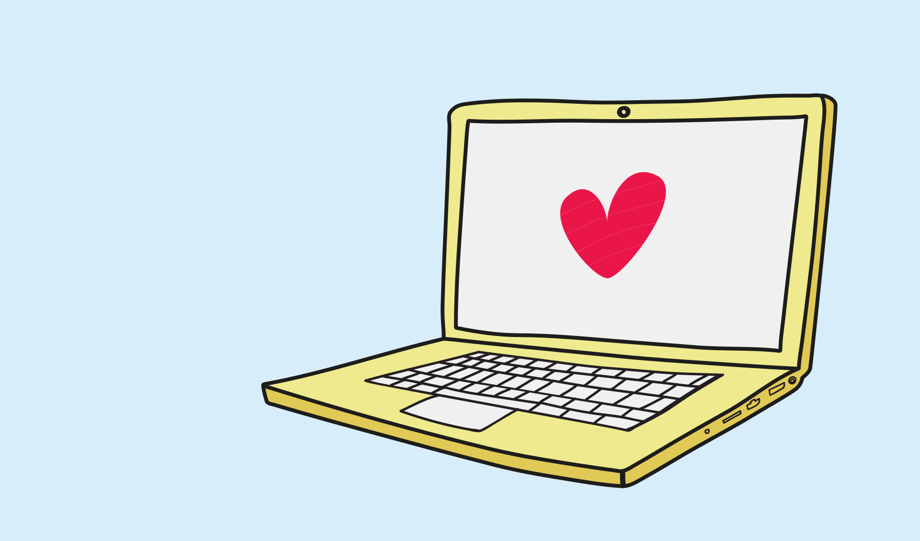Illustrerad bild på en gul laptop som har ett rött hjärta på skärmen.